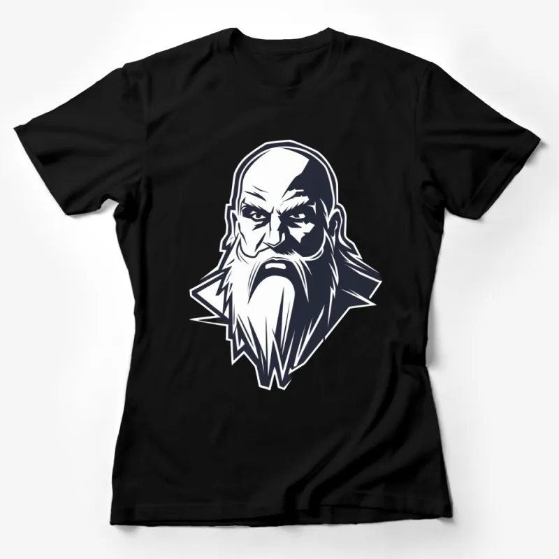 Men's Graphic T-Shirt - Bold Viking Warrior Design, Black and White, Stylish Casual Wear Female T-Shirt