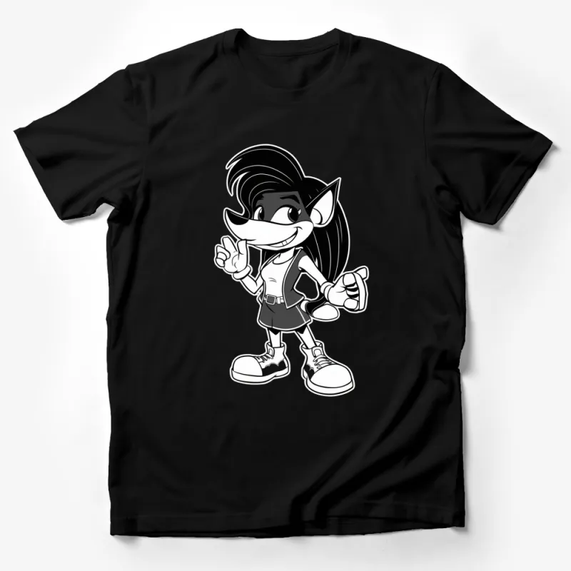 Cool Black and White Cartoon Hedgehog Character T-Shirt, Fun Graphic Tee for Kids and Adults Male T-Shirt