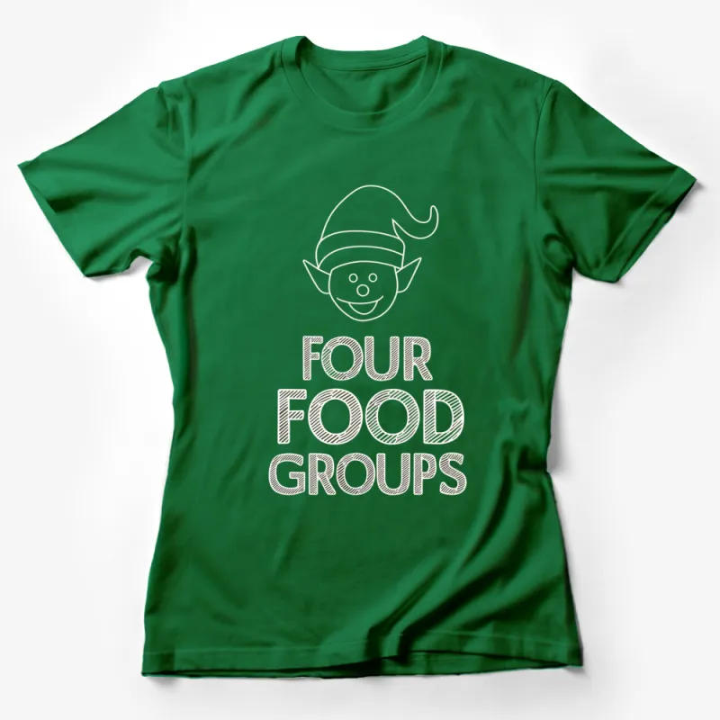 Funny Christmas Elf T-Shirt, Four Food Groups, Festive Holiday Tee, Black and White Unisex Shirt Female T-Shirt