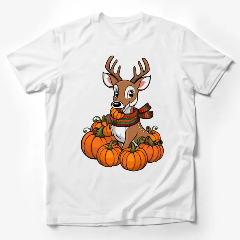 Autumn Deer T-Shirt, Cute Deer with Pumpkins, Cozy Fall Season Tee, Unisex Casual Shirt Male T-Shirt