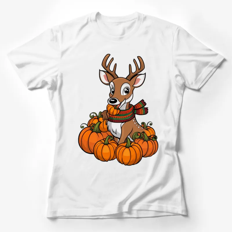 Autumn Deer T-Shirt, Cute Deer with Pumpkins, Cozy Fall Season Tee, Unisex Casual Shirt Female T-Shirt