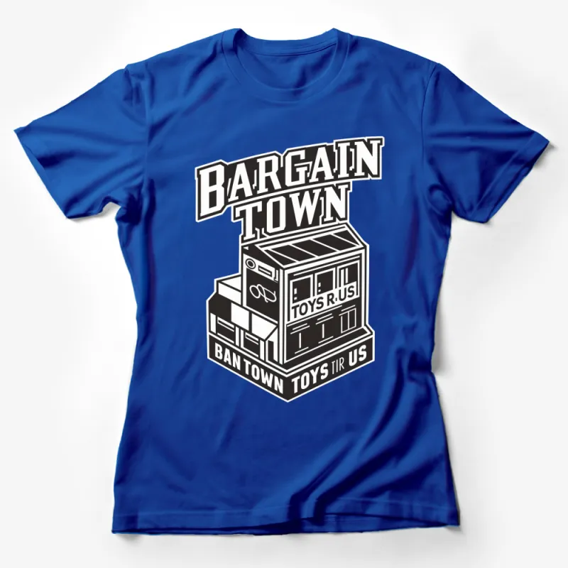 Vintage Bargain Town Toys Graphic T-Shirt, Nostalgic Toys R Us Store Tee, Retro Fashion Black and White Female T-Shirt