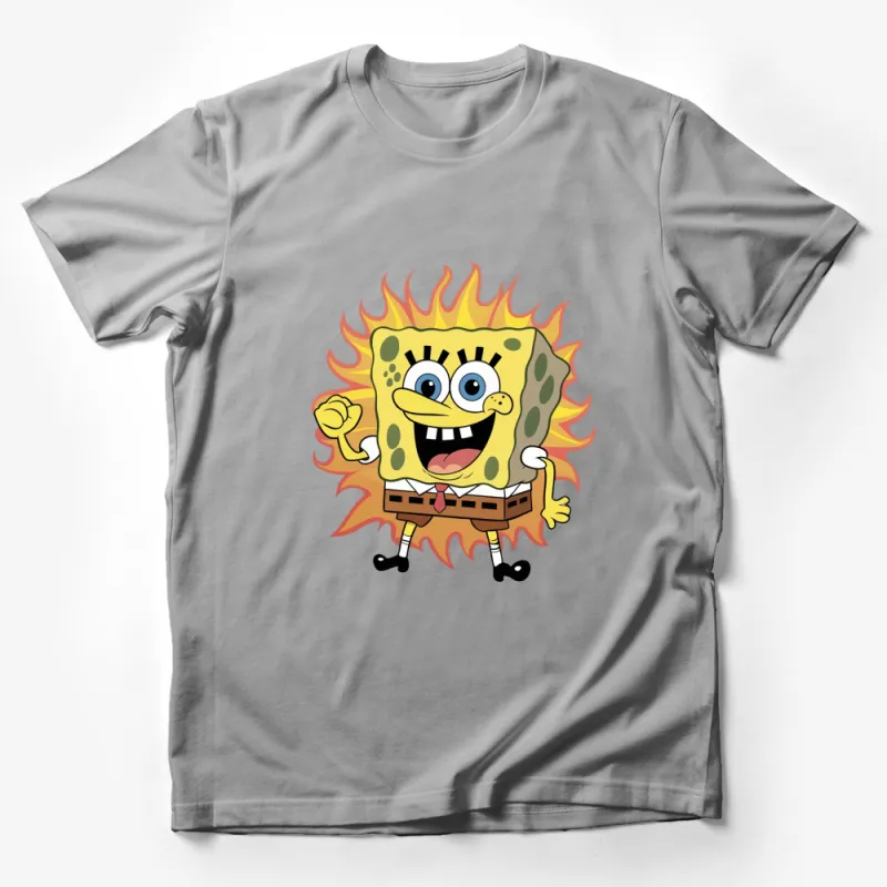 SpongeBob SquarePants T-Shirt, Funny Cartoon Character Tee, Kids and Adult Sizes, Fire Design Male T-Shirt