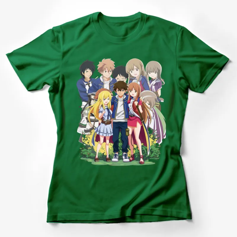 Anime Group Graphic Tee, Colorful Cartoon Characters Casual Shirt, Unisex T-Shirt for Anime Fans Female T-Shirt