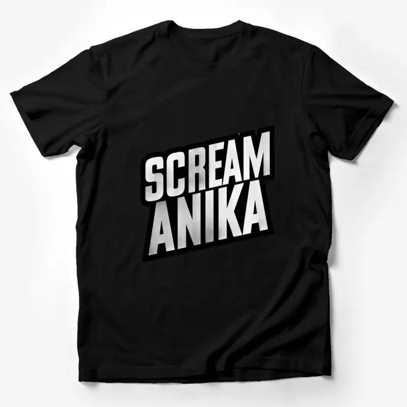 Scream Anika Bold Graphic T-Shirt, Black and White Typography Tee, Unisex Fashion Shirt, Trendy Statement Top Male T-Shirt