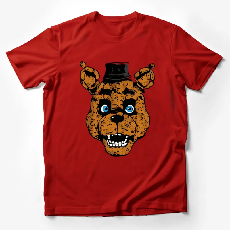 Quirky Cartoon Bear Face T-Shirt, Fun Animal Graphic Tee, Unisex Cartoon Character Top Hat Shirt Male T-Shirt