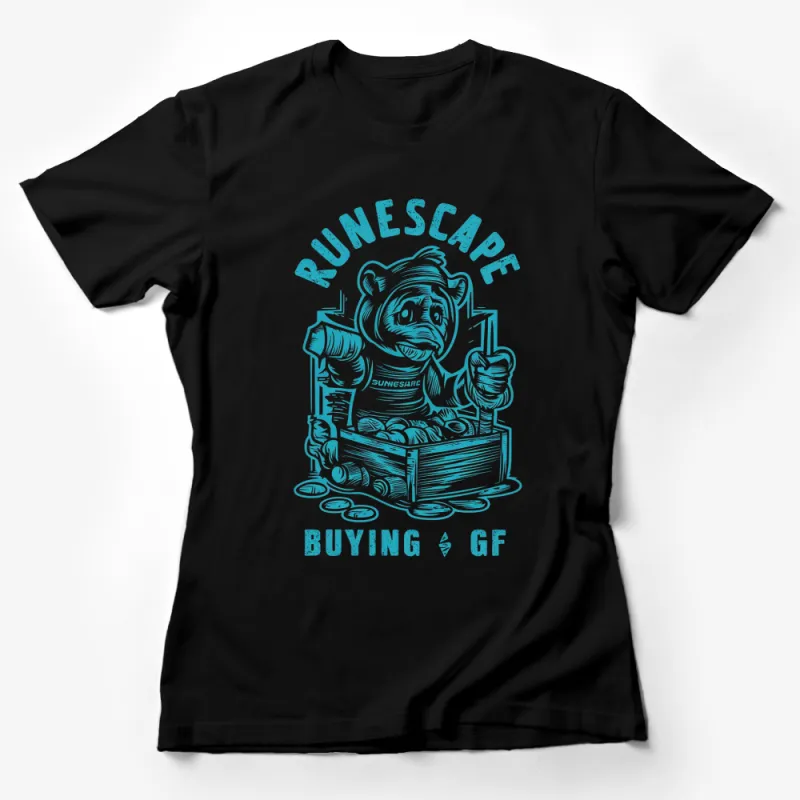 RuneScape Buying GF Meme T-Shirt, Retro Gamer Gift, Cool Blue Graphic Tee Female T-Shirt