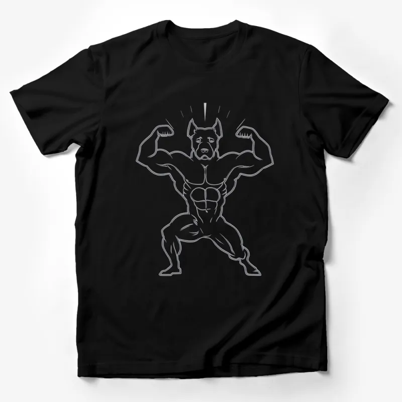 Funny Bodybuilder Dog T-Shirt, Muscle Dog Cartoon, Fitness Humor Tee, Animal Lovers Gift, Unisex Adult Clothing Male T-Shirt