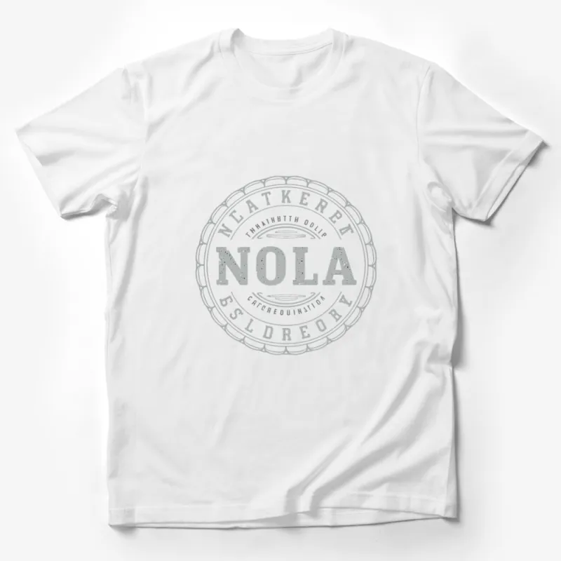 NOLA Classic Logo T-Shirt, New Orleans Inspired Circle Design, Unisex Gray Tee, Casual Travel Clothing Male T-Shirt