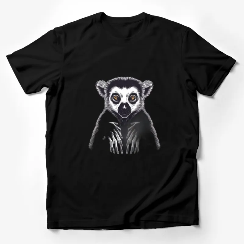 Lemur Face T-Shirt, Detailed Lemur Graphic Tee, Wildlife Lover Gift, Animal Portrait Shirt, Unique Lemur Design Top for Men and Women Male T-Shirt