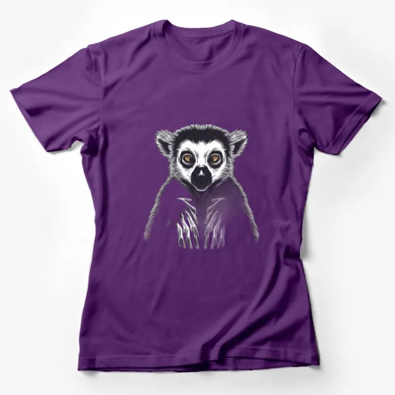 Lemur Face T-Shirt, Detailed Lemur Graphic Tee, Wildlife Lover Gift, Animal Portrait Shirt, Unique Lemur Design Top for Men and Women Female T-Shirt