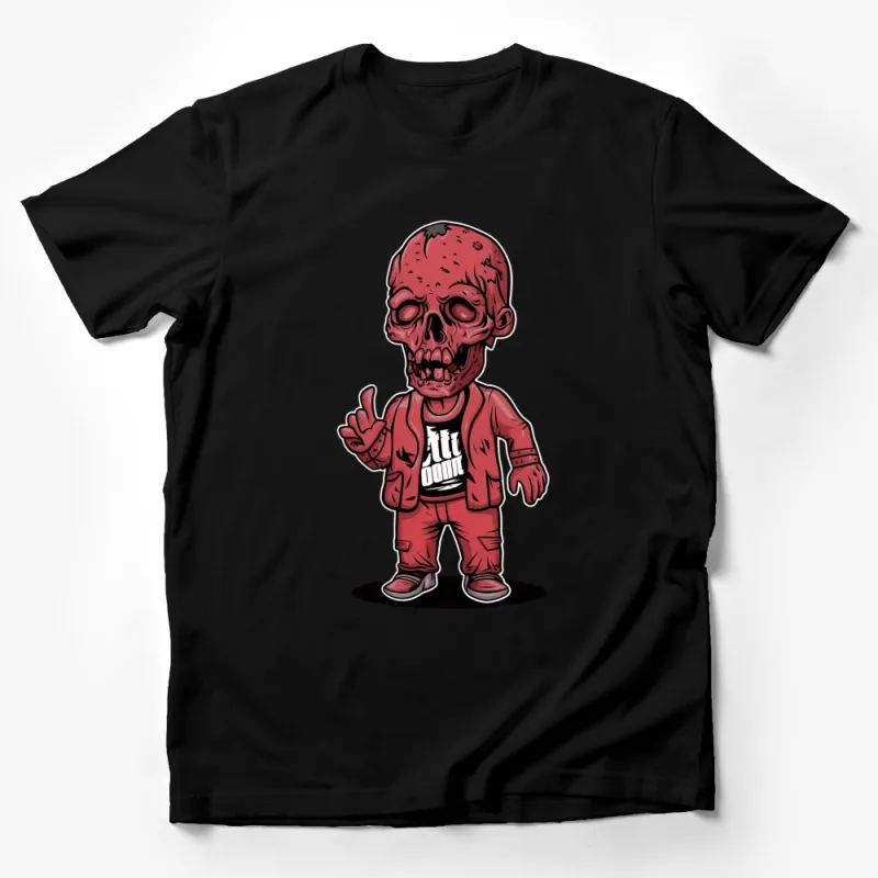 Zombie Cartoon Character T-Shirt, Funny Red Jacket Skull Design, Unique Graphic Tee Gift Male T-Shirt