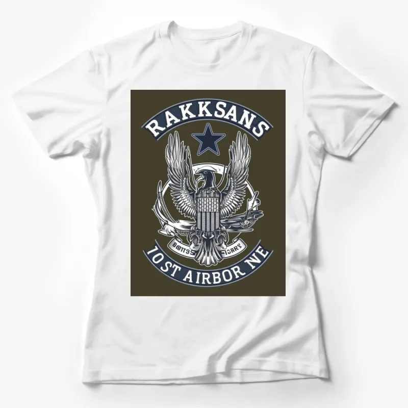 Vintage Military Eagle Logo T-Shirt, Rakksans 101st Airborne Graphic Tee, Patriotic Casual Wear Female T-Shirt