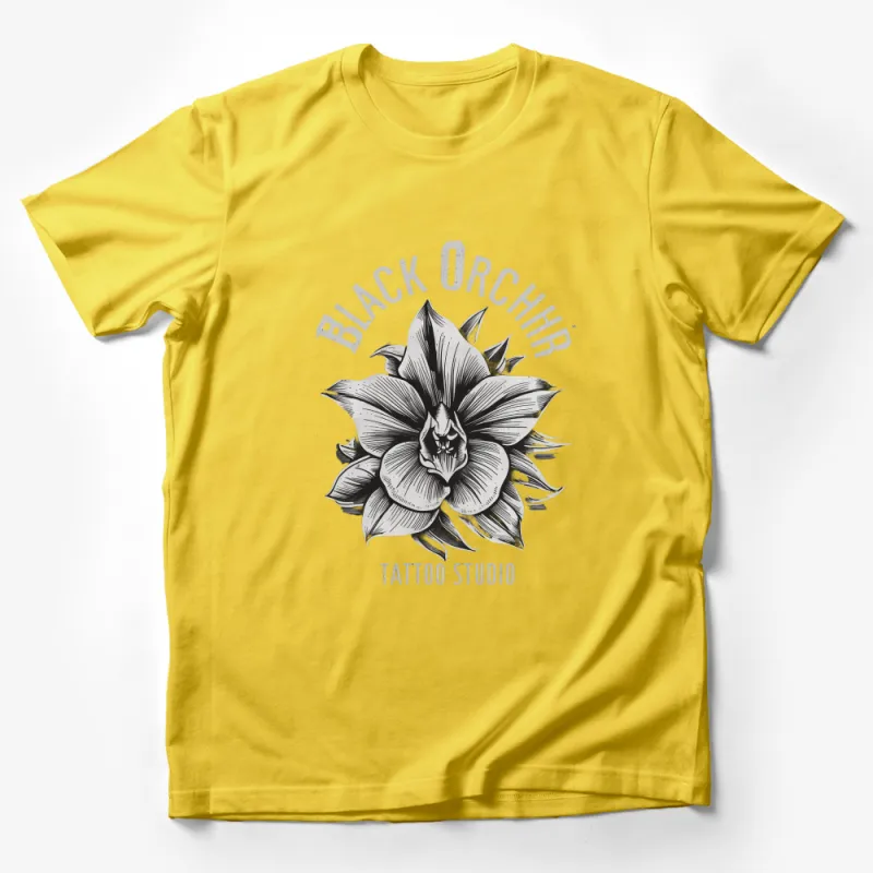 Black Orchid Tattoo Studio T-Shirt, Unique Flower Skull Design Tee, Unisex Graphic Shirt Male T-Shirt