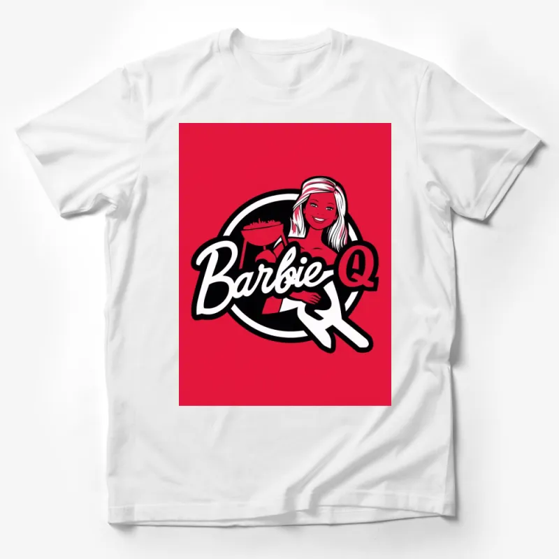 Barbie Q Graphic T-Shirt, Vintage Cartoon Style Red Tee, Fun BBQ Party Fashion Top, Unique Summer Casual Wear Male T-Shirt