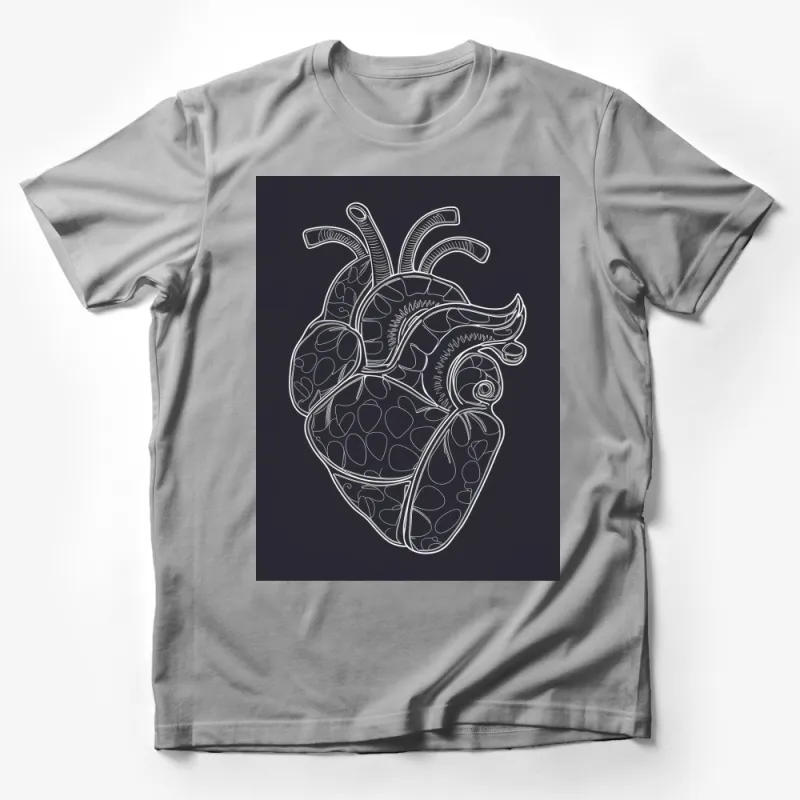 Anatomical Heart Line Art T-Shirt, Minimalist Heart Drawing Tee, Unisex Modern Artistic Biology Apparel, Black Male T-Shirt