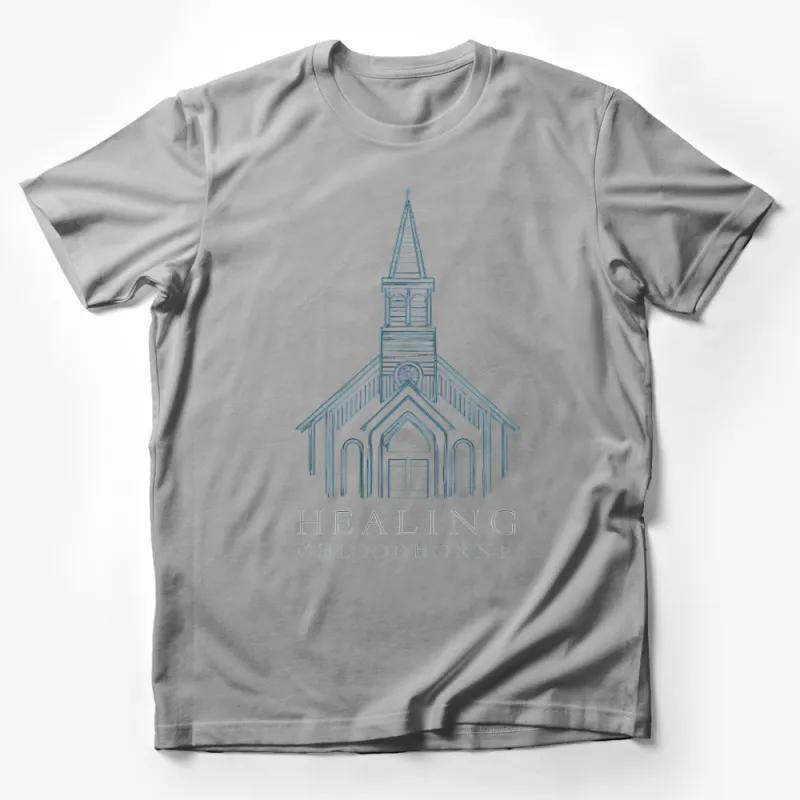 Architectural Church Line Art T-Shirt, Minimalistic Healing Chloodborne Design, Unique Graphic Tee Male T-Shirt