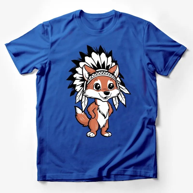 Cute Fox Indian Chief Cartoon T-Shirt, Kids' Animal Graphic Tee, Unisex Children's Clothing Male T-Shirt