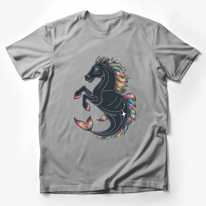 Colorful Rainbow Horse Unicorn Graphic T-Shirt, Mystical Creature Art Shirt, Fantasy Kids Adult Tee, Unique Gift Idea Male T-Shirt