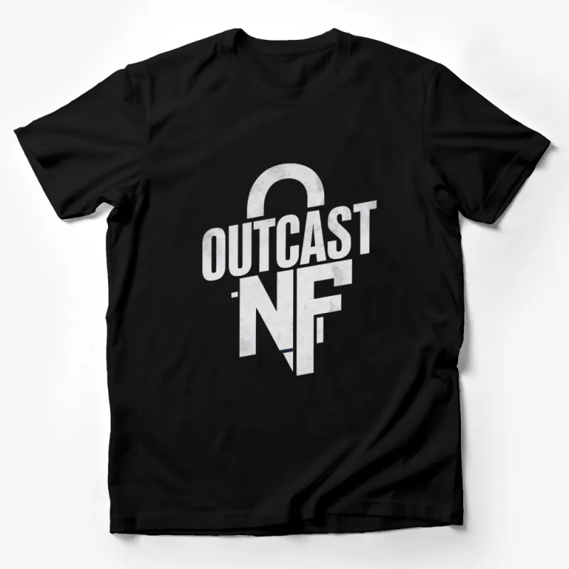 Outcast NF Bold Text Black T-Shirt, Urban Streetwear Style Graphic Tee, Unisex Fashion Top Male T-Shirt