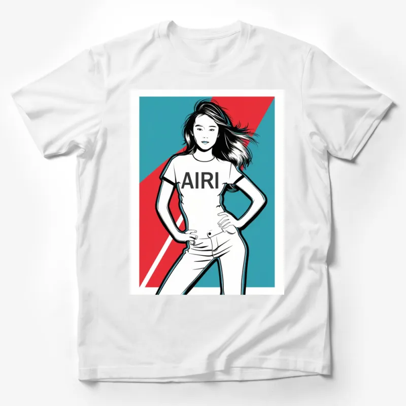 Stylish Airi Graphic T-Shirt, Trendy Pop Art Women's Tee, Bold Red and Blue Design Male T-Shirt