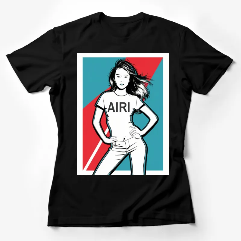 Stylish Airi Graphic T-Shirt, Trendy Pop Art Women's Tee, Bold Red and Blue Design Female T-Shirt