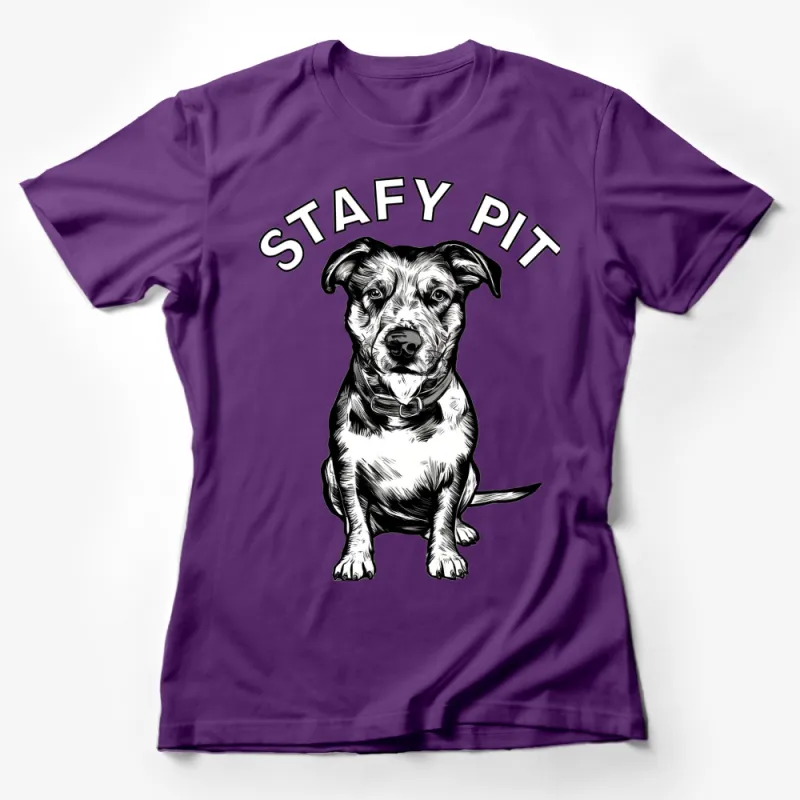 Cute Pitbull Dog T-Shirt, Black and White Graphic Tee, Trendy Animal Lover Gift, Unisex Female T-Shirt