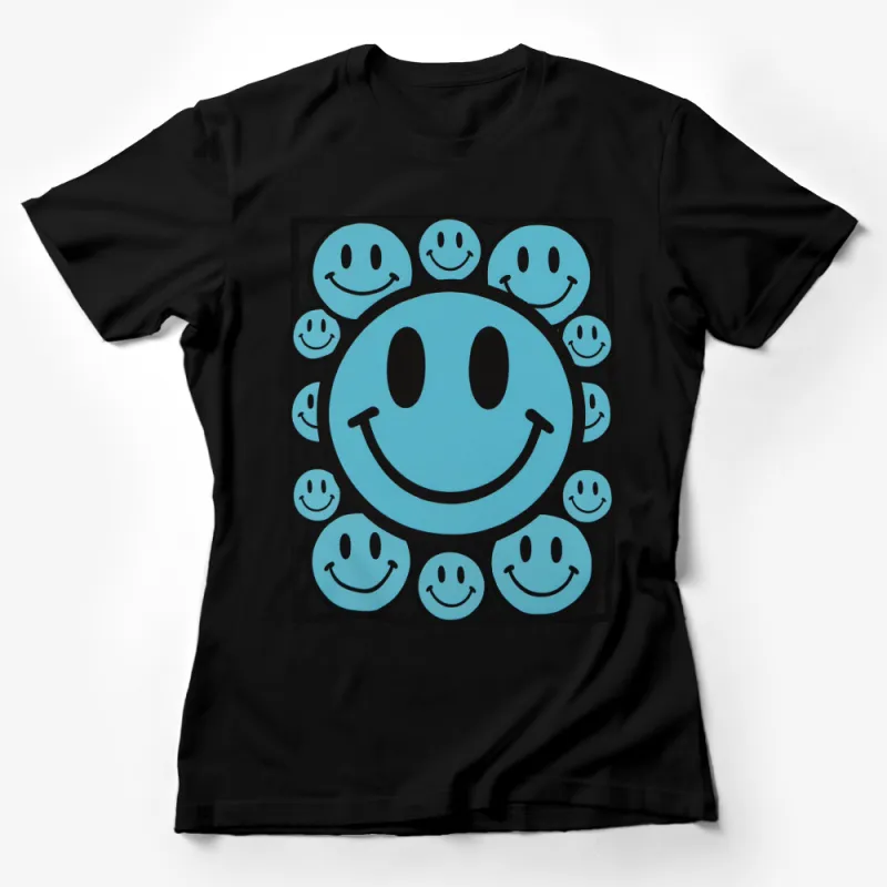 Smiley Face T-Shirt, Blue and Black Happy Faces, Graphic Tee, Unisex Cotton Shirt, Casual Wear, Gift Idea Female T-Shirt