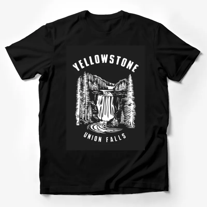 Yellowstone Union Falls Graphic Tee, Nature Lover's Black T-Shirt, Outdoor Adventure Top Male T-Shirt