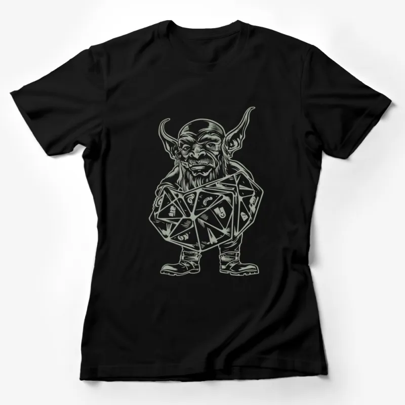 Fantasy Goblin T-Shirt, Unique D20 Dice Graphic Tee, Geeky Apparel for RPG Fans, DnD Inspired Design Female T-Shirt