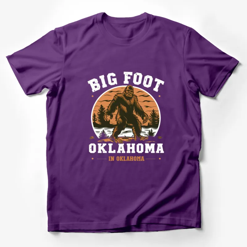 Oklahoma Bigfoot Graphic T-Shirt, Vintage Sasquatch Silhouette Tee, Retro Style Sunset Wildlife Shirt Male T-Shirt