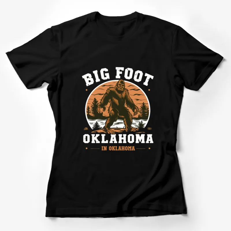 Oklahoma Bigfoot Graphic T-Shirt, Vintage Sasquatch Silhouette Tee, Retro Style Sunset Wildlife Shirt Female T-Shirt