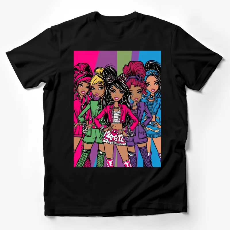 Vibrant Bratz Dolls T-Shirt, Colorful Cartoon Fashion Icons, Trendy Girls Group Tee, Pop Culture Apparel Male T-Shirt