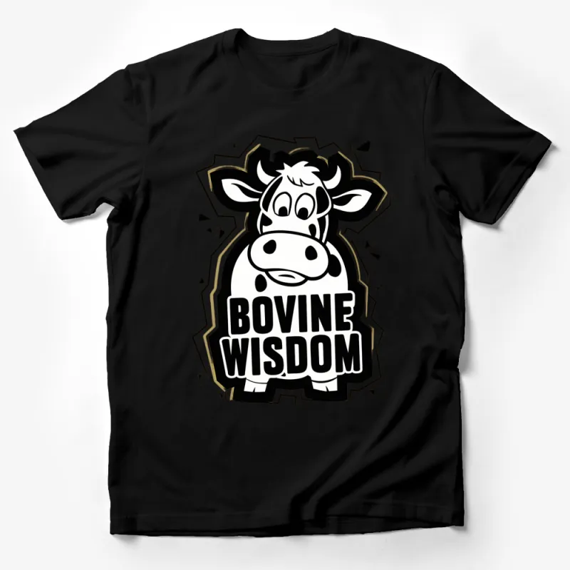 Funny Cow T-Shirt, Bovine Wisdom Comic Style Graphic Tee, Unisex Black and White Farm Animal Shirt Male T-Shirt