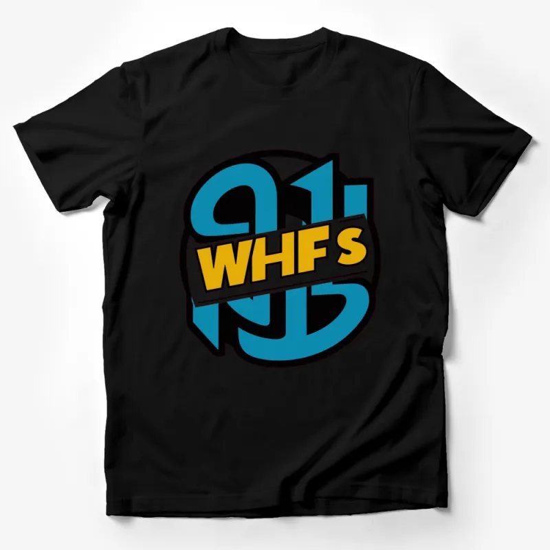 Retro Blue and Yellow WHFS Logo T-Shirt, Vintage Radio Station Design, Unisex Graphic Tee Male T-Shirt