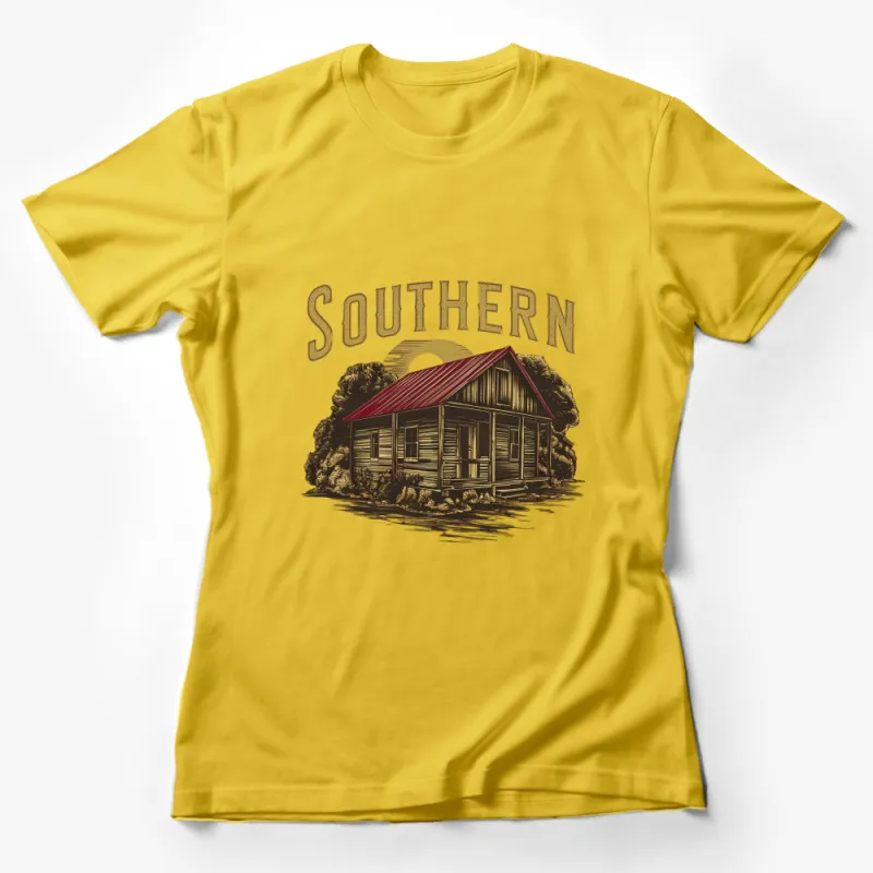 Rustic Southern Cabin T-Shirt, Vintage Style Cottage Graphic, Nature Lover Gift, Casual Wear Female T-Shirt