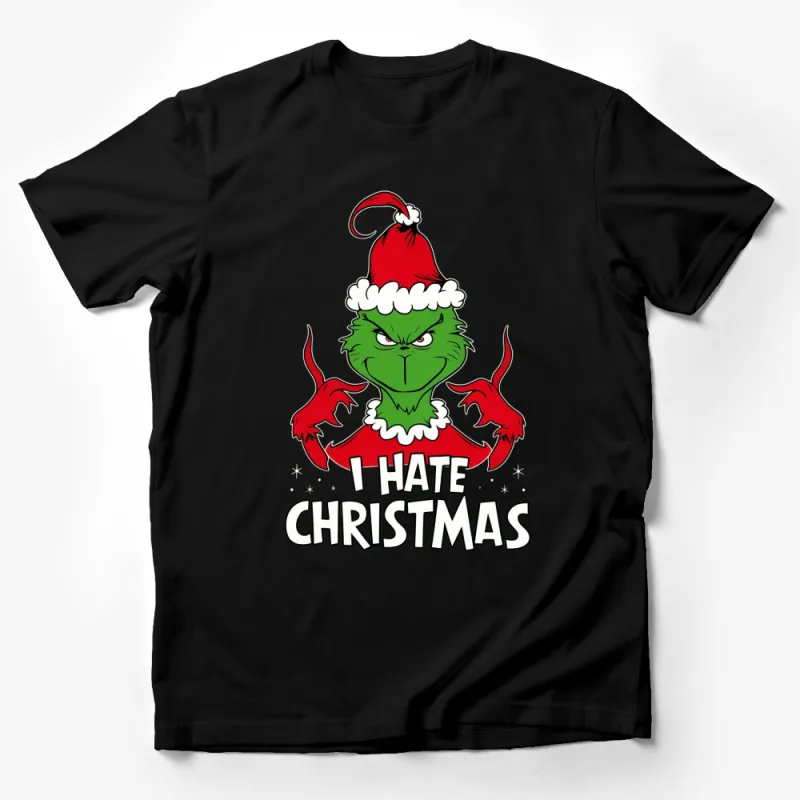 Grinch I Hate Christmas Santa Hat Festive T-shirt, Holiday Graphic Tee, Funny Christmas Shirt Male T-Shirt