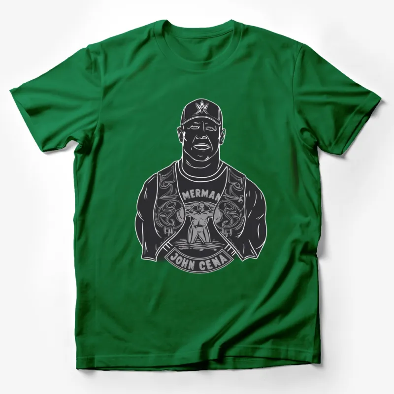 John Cena Merman Graphic T-Shirt, Wrestling Star Fan Merch, Men's Casual Black Tee, Unique Gift Idea Male T-Shirt