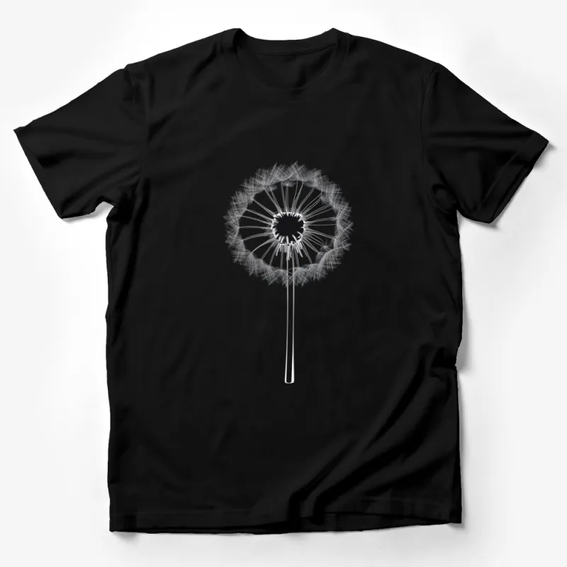 Elegant Dandelion Graphic T-Shirt, Minimalist Flower Design, Monochrome Nature Inspired Tee for All Seasons Male T-Shirt