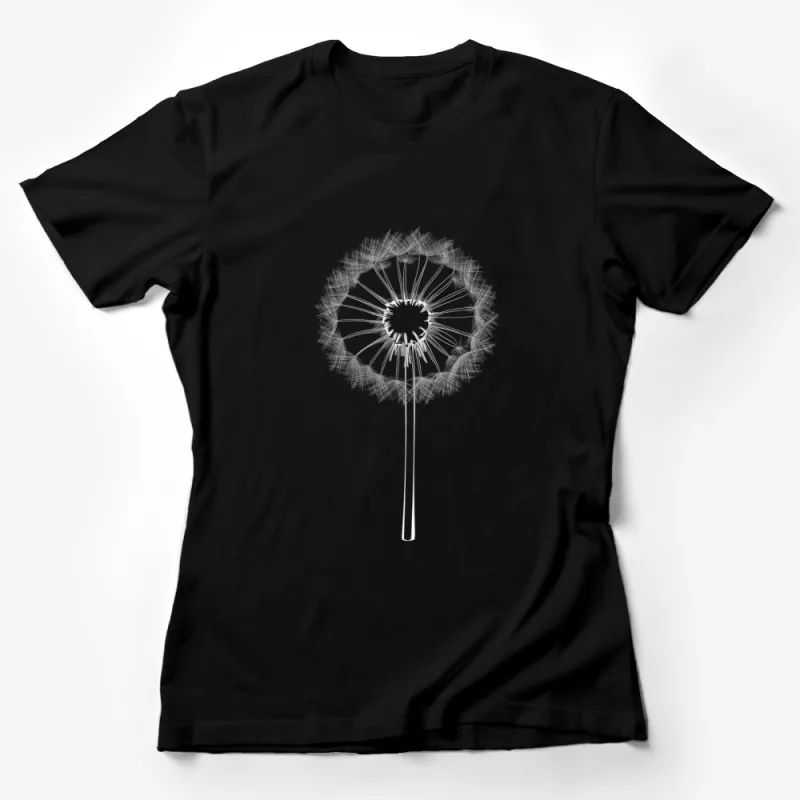 Elegant Dandelion Graphic T-Shirt, Minimalist Flower Design, Monochrome Nature Inspired Tee for All Seasons Female T-Shirt