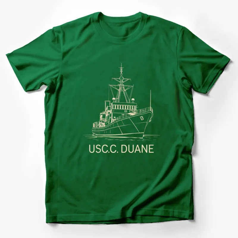 USCG Duane Ship Line Art T-Shirt, Nautical Military Vessel Tee, Coast Guard Boat Graphic Design, Unisex Adult Clothing Male T-Shirt