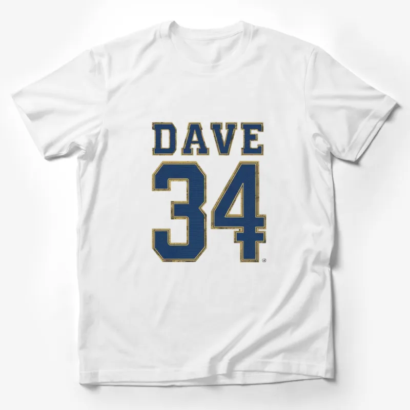 Vintage Dave 34 Graphic T-Shirt, Retro Sports Style Tee, Classic Navy and Gold Design Male T-Shirt