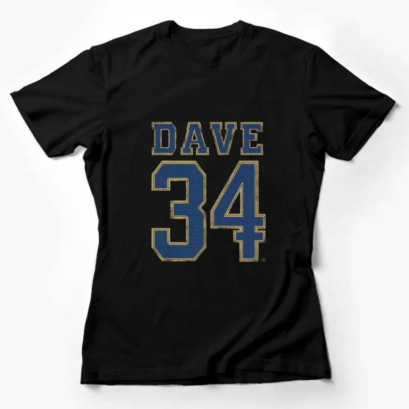 Vintage Dave 34 Graphic T-Shirt, Retro Sports Style Tee, Classic Navy and Gold Design Female T-Shirt