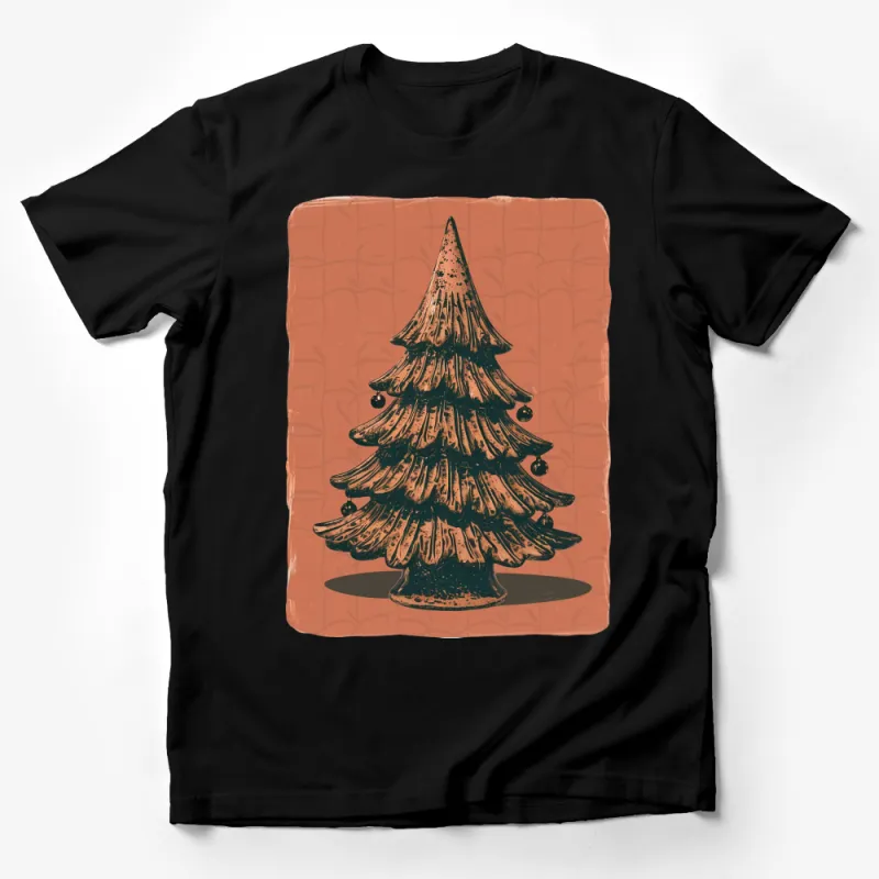 Vintage Christmas Tree Illustration T-Shirt, Rustic Holiday Graphic Tee, Unisex Winter Apparel Male T-Shirt