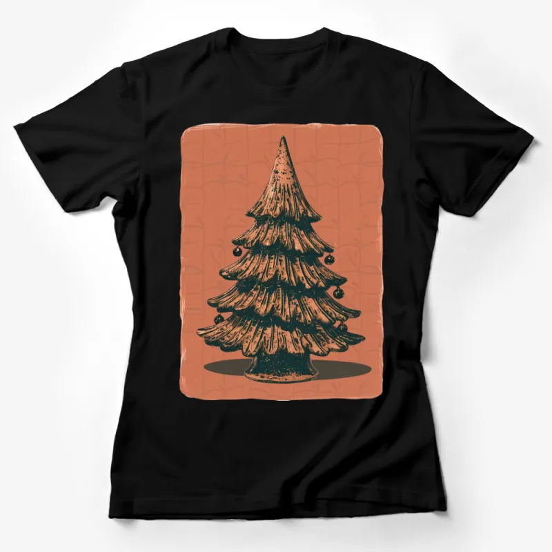 Vintage Christmas Tree Illustration T-Shirt, Rustic Holiday Graphic Tee, Unisex Winter Apparel Female T-Shirt