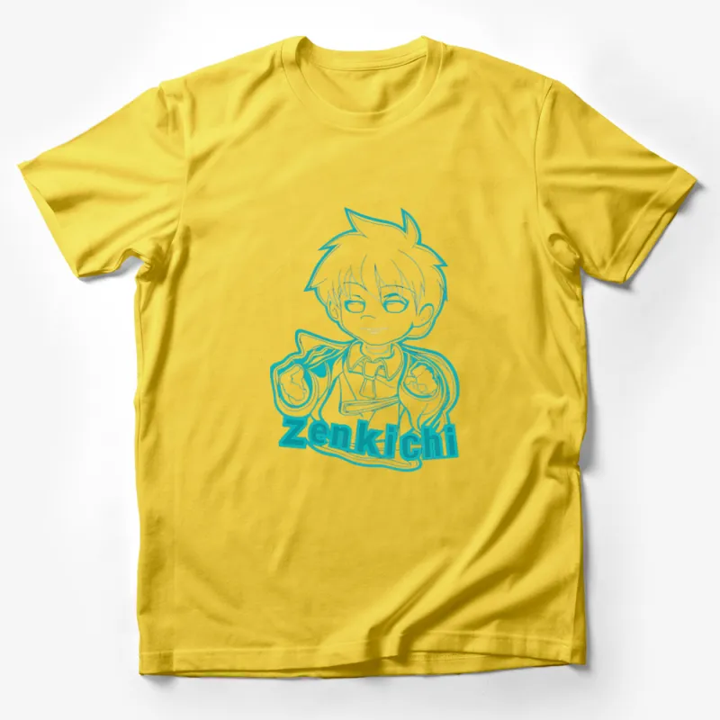 Anime Inspired Character Zenkichi in Blue, Graphic Print Unisex T-Shirt, Casual Manga Tee Male T-Shirt