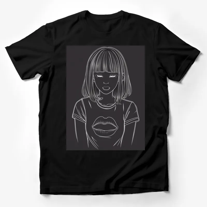 Women's Fashion T-Shirt with Modern Line Art Girl, Minimalist Face and Lips Design, Casual Wear Male T-Shirt