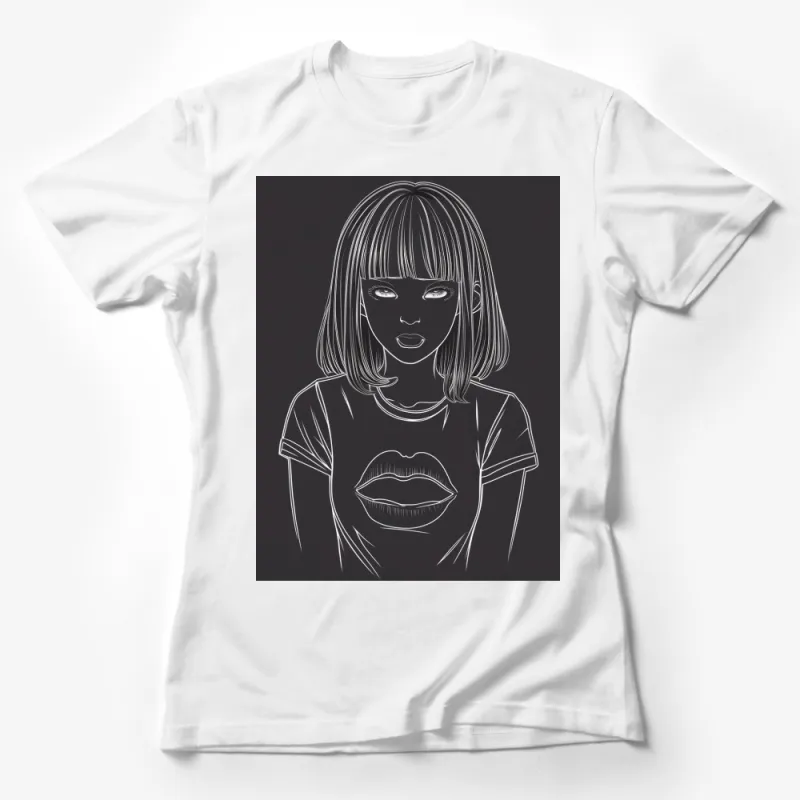 Women's Fashion T-Shirt with Modern Line Art Girl, Minimalist Face and Lips Design, Casual Wear Female T-Shirt