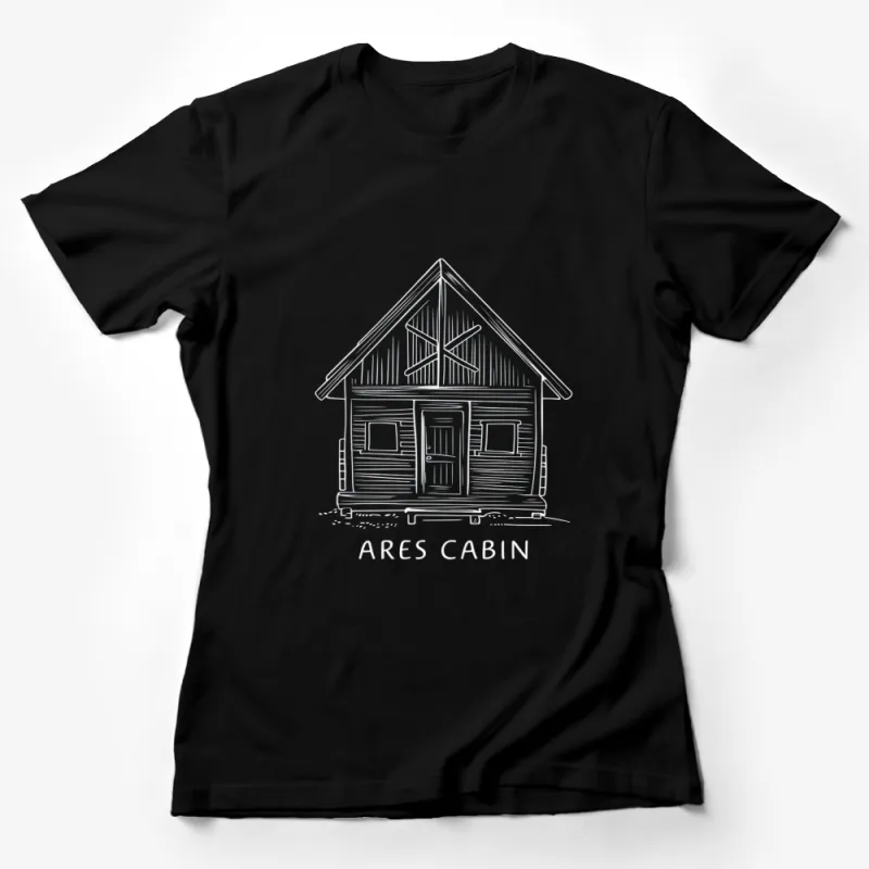 Ares Cabin Graphic T-Shirt, Modern Line Art Style, Minimalist Cabin Design Tee, Unisex Fashion Female T-Shirt