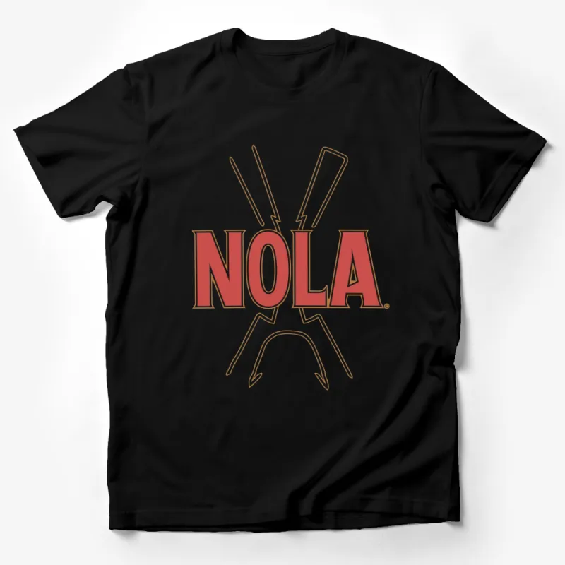 NOLA Logo T-Shirt, New Orleans Pride, Bold Red Text Graphic Tee Male T-Shirt